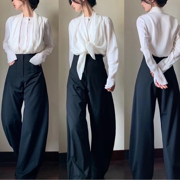 toteme style high waist curved wide leg trousers - Picture 3 of 4